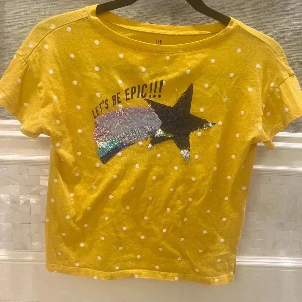 Gap kids sequin flipsy tee shirt yellow polka dot star epic medium